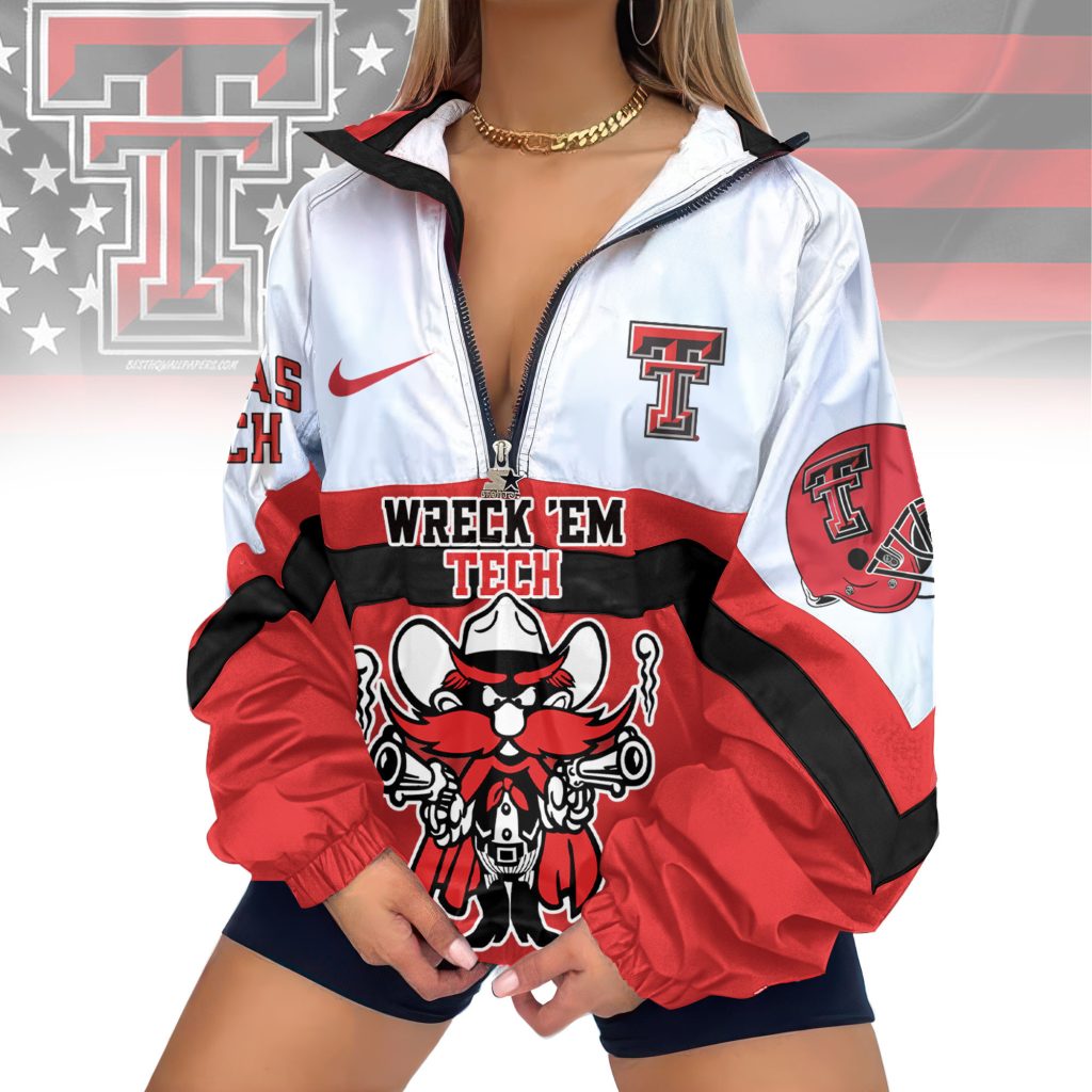 Texas Tech Red Raiders | Premium Women's Printed V-Neck Zipper Sweatshirt Jackets TD