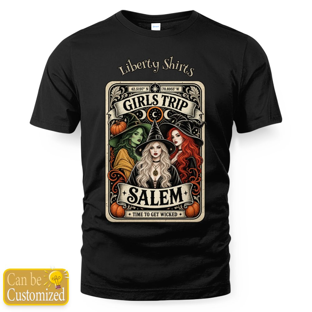 Girls Trip Salem Time To Get Wicked Halloween Witch Vintage Card T-Shirt
