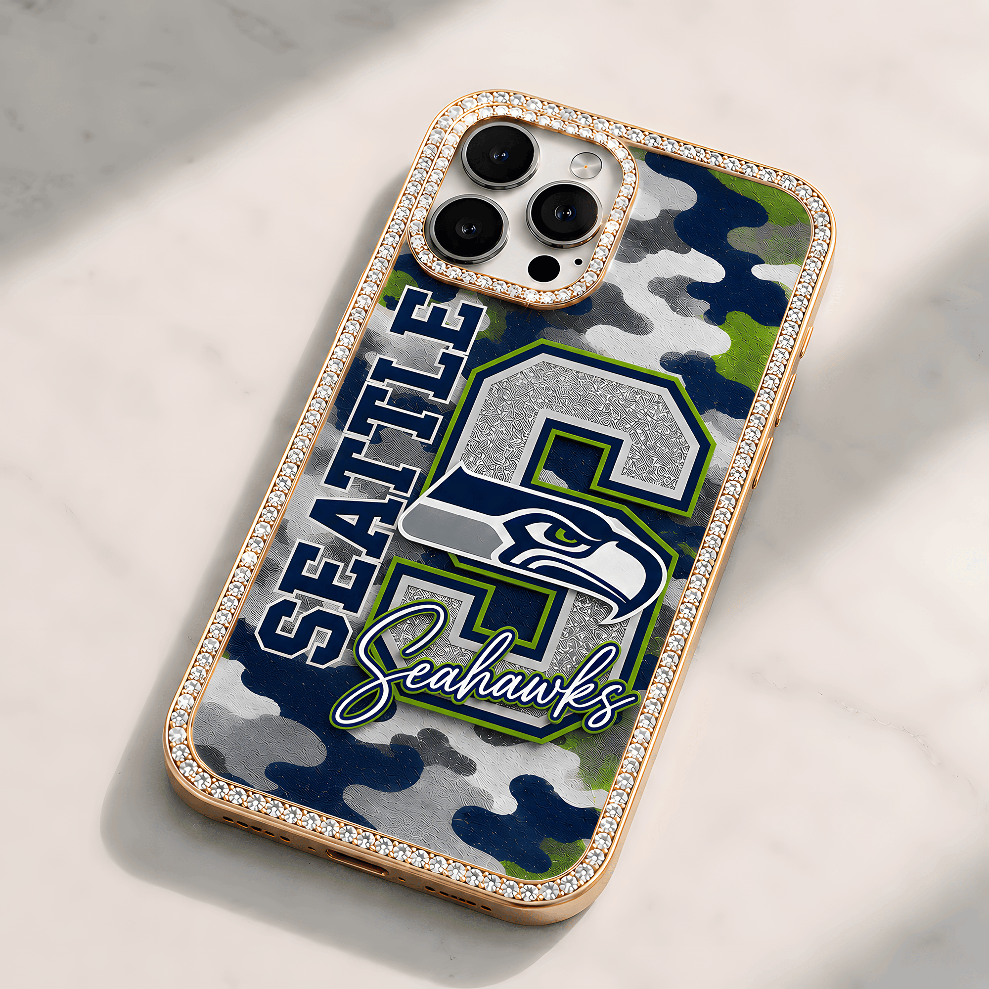 Seattle Seahawks | Premium NFL Team Camo Bling Luxury Phone Case NTH1 - Image 2