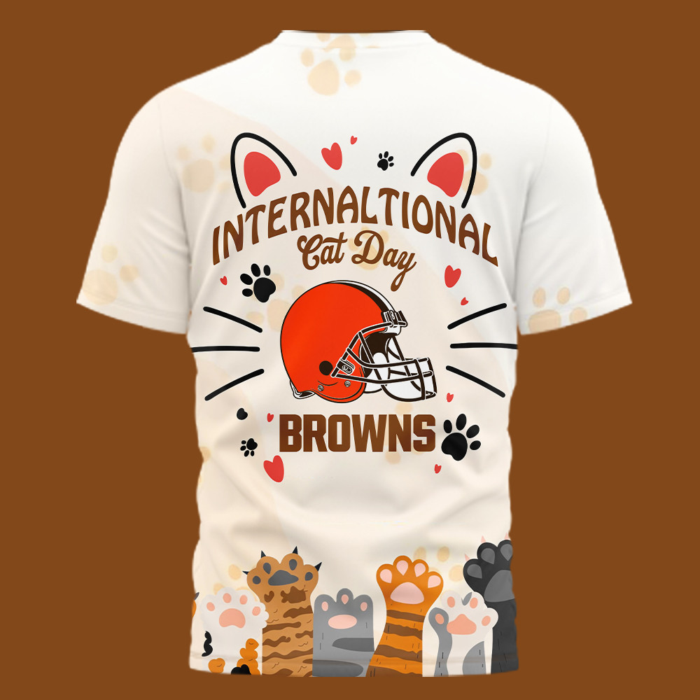 Cleveland Browns | Premium NFL International Cat Day 3D Shirt HI - Image 3